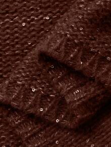 Livesso Women's Casual Sequin Crew Neck Sweater, Autumn - Coffee Brown - View 7