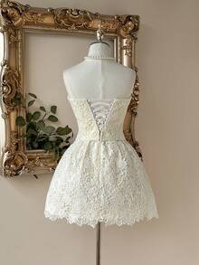 Lovelzi Elegant, Romantic, Fashionable White Lace Fabric Mermaid Hem Dress, Suitable For Single Party, Wedding, Graduation, Vacation, Afternoon Tea, Bridal Shower