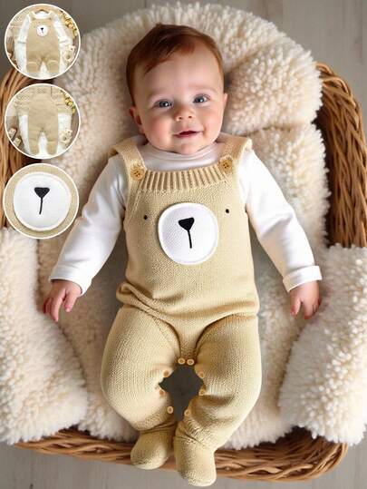 1pc Newborn Khaki Knit Romper, Cute Bear Embroidery Suspender Jumpsuit With Attached Socks, Minimalist & Adorable Design Neutral Baby Clothes Cartoon Baby Clothes Baby Knitted Romper Baby Sweater Outfit Baby Bear Romper Baby Knit Romper Baby Outfit Bear Baby Sweater Romper Baby Knitted Outfit Baby Set Autumn Winter Season Vintage Winter Baby Clothes Newborn Sweater Romper Neutral Baby Clothes Unisex Baby Boy Bear Outfit Knitted Baby Boy Blue Outfit Longsleeve Newborn Baby Boy Romper 0 3 Months Boy Winter Infant Sweater Romper Boy Baby Bear Outfit Baby Romper Bear Newborn Neutral Outfit