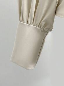 Franclia Áo sơ mi dài tay cổ chữ V thắt eo thanh lịch và thời trang, mùa thu/đông - Màu be - Xem 3