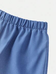 SHEIN 2pcs Tween Boy Summer Casual School Gentleman Cute Solid Color Suit Jacket & Elastic Waist Formal Trouser Set, Suitable For Birthday Party, Ceremony, Performance, Wedding, Boys Blue Suit Set, Boy Blue Suit, Toddler Boy Suit, Boys Light Blue Suit,In Fall/Winter