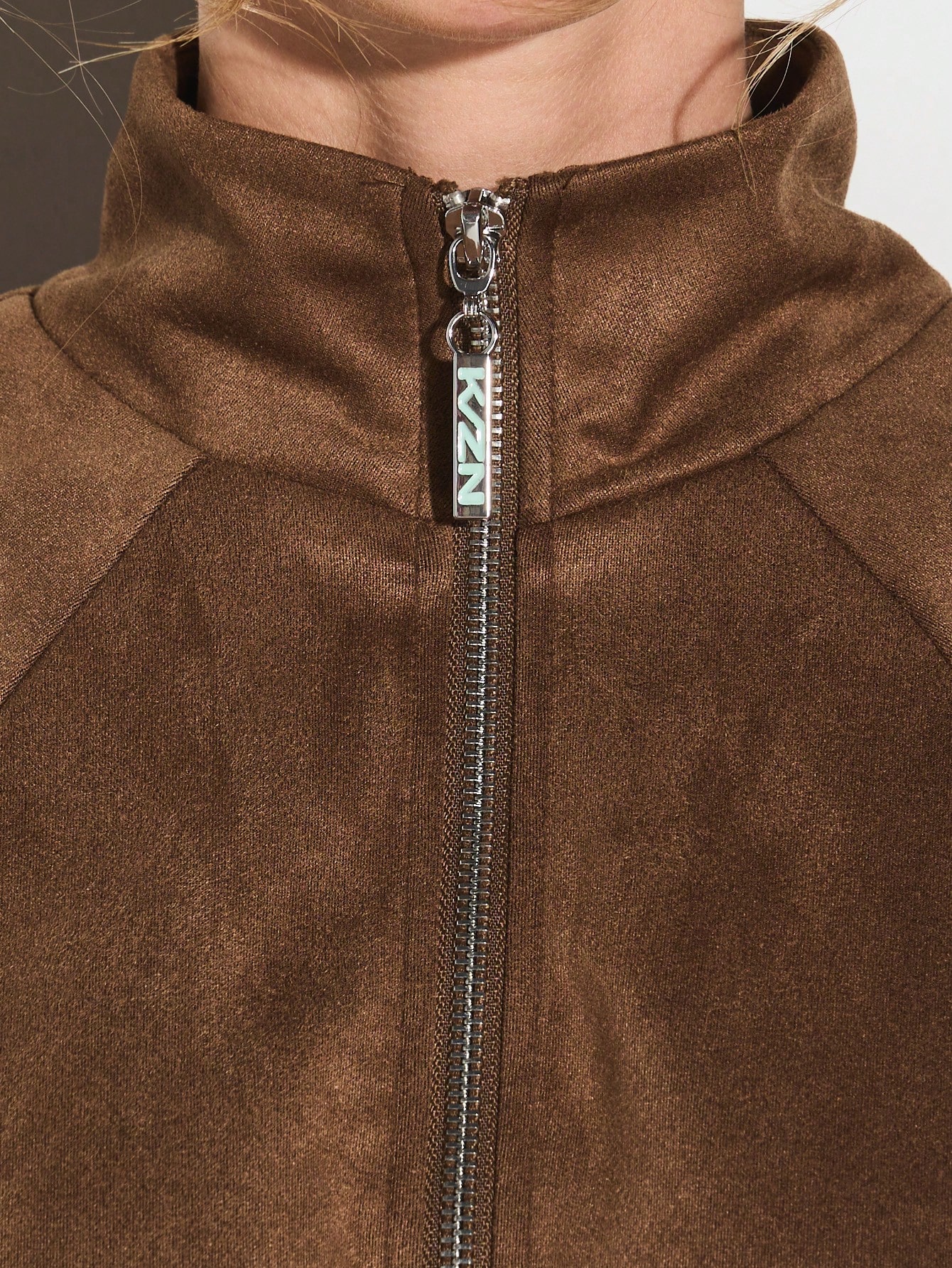 KIZN Suede Funnel Collar Zip Jacket