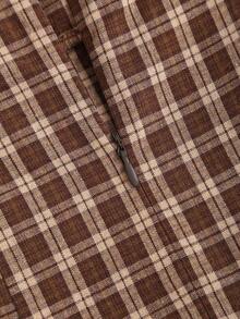 Sweetra Petite 女士休闲时尚露肩格子迷你连衣裙，学院风，棕色调，适合新年穿搭，娇小款