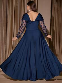 SHEIN Clasi Đầm dài tay thanh lịch phối lưới, kiểu dáng sang trọng, cỡ lớn, thích hợp dự tiệc Giáng sinh, trang phục dự tiệc, trang phục dự tiệc Giáng sinh. - màu đen - Xem 2