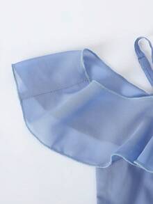 少女款，优雅蓝色吊带露肩雪纺长裙，适合晚宴、派对、圣诞节、万圣节、婚礼、舞会、毕业典礼、返校季及其他场合。 - 藍色 - 查看 4