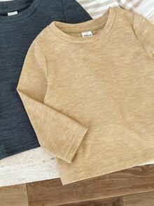 Pixure 3pcs Baby Boy Striped & Solid Color Crew Neck Long Sleeve Pullover Tops Set, Soft & Comfortable Basic Casual Wear For Home & Outdoor, Spring/Autumn - Multicolor - View 4