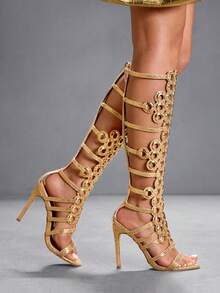 CUCCOO SZL Women's Fashionable Hollow-Out Ornate High Heel Sandals Valentine's Day - Gold - View 7