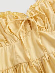 SHEIN MOD Váy cami phía trước có viền xếp nếp dễ thương mùa hè - Màu vàng - Xem 5