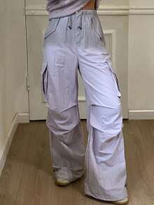 DAZY Quần ống rộng xếp ly phối màu Tie Dye dành cho nữ, quần ống rộng túi rộng thoải mái - Màu tím - Xem 4