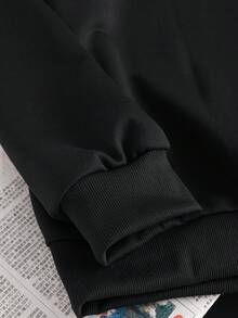 Manfinity Joysei Ink Night Black ITALIA MILANO Stand Collar Sweatshirt | Italian Flag Badge Half-Zip Top | Sleeve Letter Decorated Casual Pullover | #EuropeanStyle# Victory Badge Sports Item,Men's Letter Print Casual Versatile Long Sleeve Pullover Pullover Sweatshirt - Black - View 6