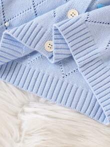 Young Girl Diamond Beaded Bow Decor Knitted Cardigan And Pleated Knit Skirt Set, Suitable For School, Outing Or Holiday Gathering - Blue - View 10
