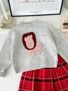 Genkimix Kids Young Girl Cartoon Pattern Sweater & Plaid Skirt Set - Multicolor - View 5