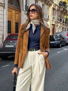 Pariaura Women's Slim Fit Collared Pullover Sweater, Collegiate Style - Navy Blue - View 4