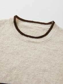 SHEIN Franclia 新款休闲宽松简约条纹撞色女式毛衣背心套头衫，秋冬款 - 棕色 - 查看 3