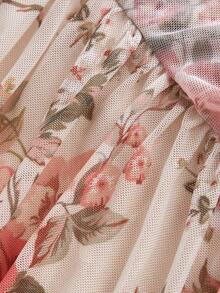 SHEIN MOD 女士复古印花褶皱开衩中长连衣裙，米色女士连衣裙，仙女裙，正式礼服，新年夜，新年，新年派对礼服，节日礼服，新年女装，派对女士连衣裙 - 彩色 - 查看 4