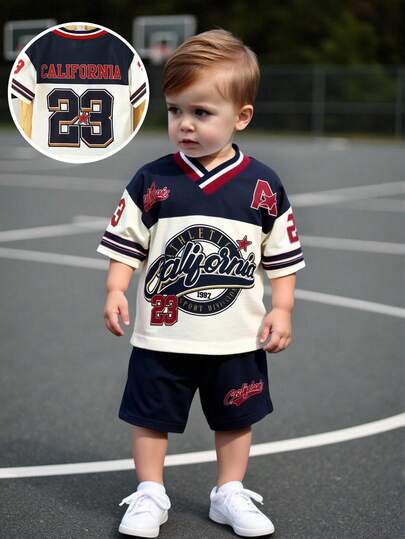 SHEIN 2pcs Baby Boy Casual Sports 23 Number Print V-Neck Short Sleeve T-Shirt And Shorts Set, Baby Boy Clothes Streetwear Baby Boy Clothes Sporty Boy Clothes Baby Boys Clothes Baby Boy Summer Clothes Baby Boys Sets Baby Boy Clothes Sporty Baby Boy Sports Clothes Baby Boy Jersey Boy Clothes Set Boy Clothes For Baby Summer Boy Clothes For Baby Infant Baby Boys Clothes Kid Clothes Toddler Clothes Baby Outfit 6M-3T Los Angeles Baby Boy Jersey Toddler Boy Clothes Letterman Toddler Athletic Wear Baby Basket
