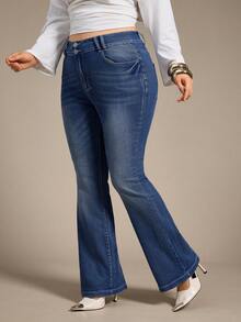 Auralis Women's Plus Size Flared Jeans, Fall Women Clothes - Blue - View 3
