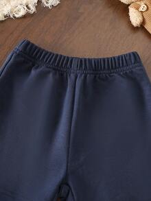 SHEIN 0-3岁婴幼儿男女通用夏季蓝杏条纹圆领短袖上衣搭配纯蓝色短裤套装，休闲运动风，适合户外、室内玩耍、亲子活动、夏季派对等场合。 - 寶藍色 - 查看 7