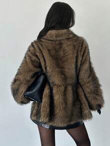 Firerie Women Elegant Autumn/Winter Fashionable Brown Gradient  Fluffy Faux Fur Jacket,Faux Fur Collar Coat/Fashionable Outerwear For Winter/Fall/Winter Street Fashion Faux Fur Jacket/Women's Winter Coat/Women's Winter Clothes/Autumn And Winter Fitted Fur Coat/Fall/Winter Fluffy Thick & Warm Loose Fit Long SleeveFaux Fur Coat For Women , Thanksgiving,Fox Fur Coat, Mid-Length Fur Jacket/Winter Clothes For Women, For Holidays, Daily Wear, Travel, Tea Party,Casual Wear For Autumn/Winter - Brown - View 8