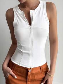 DAZY Outdoor Casual Round Neck Slim Fit Athletic Tank Top - White - View 4