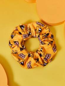 LOONEY TUNES X SHEIN Fashionable Cartoon Duck & Letter Pattern Hair Scrunchie - Yellow - View 3