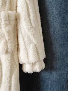 Sparklyn 1 件青少年女孩休闲连帽加厚羊毛夹克，宽松版型，经典白色，正面全拉链带纽扣，舒适的长外套，纹理针织设计，带有黑色英文文字装饰，适合上学、通勤、度假、旅行、返校、音乐节、秋冬 - 米色 - 查看 6