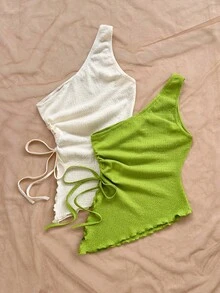 Soleia Áo cánh thời trang không tay màu trơn thiết kế dây rút bên hông cho nữ - Nhiều màu - Xem 2