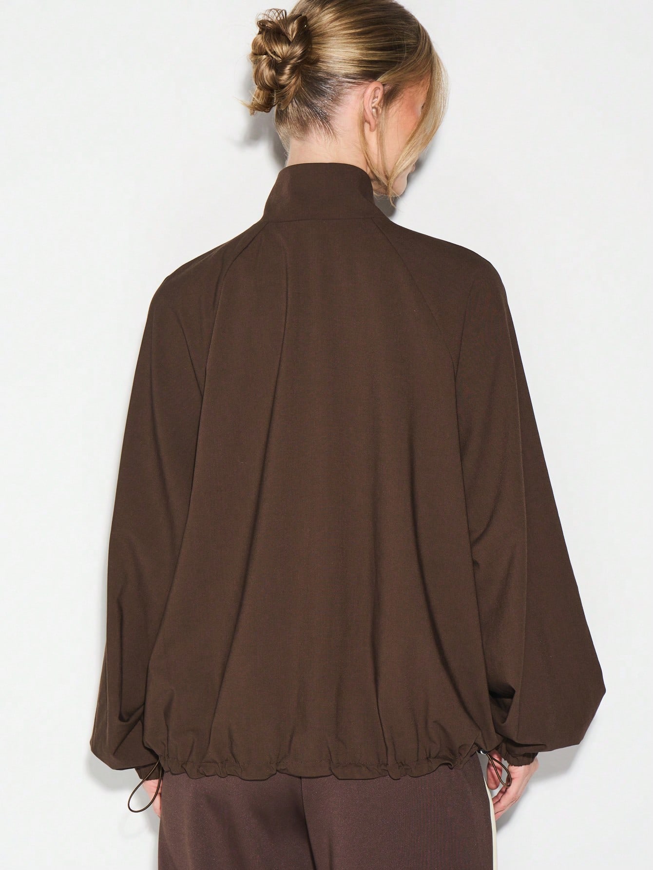KIZN Oversized Brown Zip Up Jacket With Stand Collar