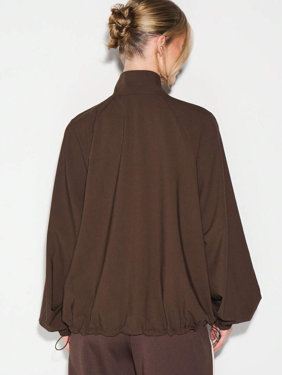 Giacca sportiva oversize con chiusura lampo, collo alto e polsini elastici, adatta per l'autunno e l'inverno, casual