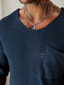 Manfinity Homme 男士休闲纯色针织毛衣 - 寶藍色 - 查看 5