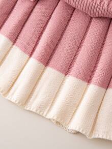 Girls Collared Twist Rope Long Sleeve Sweater Dress Set, Cute & Minimalist Style Girls Sweater Sets Girls Spring Autumn French Style Dress Girl Clothes Autumn And Winter Clothes Girl Clothes Skirt Set Girls Dress Winter Girls Winter Clothes Girls Autumn Clothes Girls French Style Dress - Pink - View 6