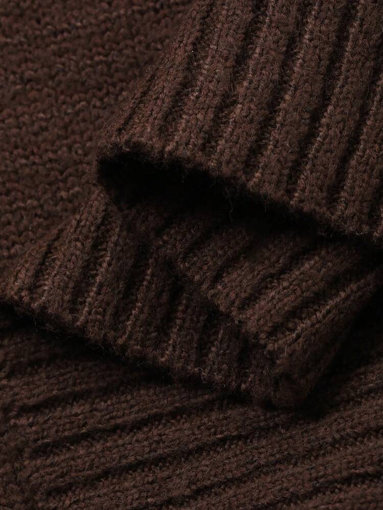 Men's V-Neck Brown Long Sleeve Casual Versatile Sweater, Autumn/Winter