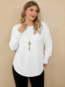 Rosumi Áo thun nữ cỡ lớn dáng rộng, cổ tròn, vai rớt, tay dài, thích hợp cho mùa thu, kỳ nghỉ, mùa xuân, ngày Valentine, đi chơi, mẫu mới 2026, đơn giản và thời trang cho mặc hàng ngày, đầu xuân. - trắng - Xem 3