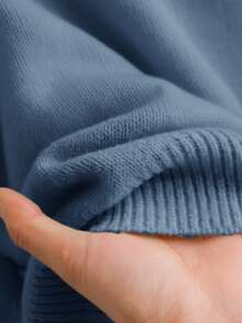 CosyJoli 大码休闲V领蝴蝶结系带宽松套头毛衣 - 霧霾藍 - 查看 8