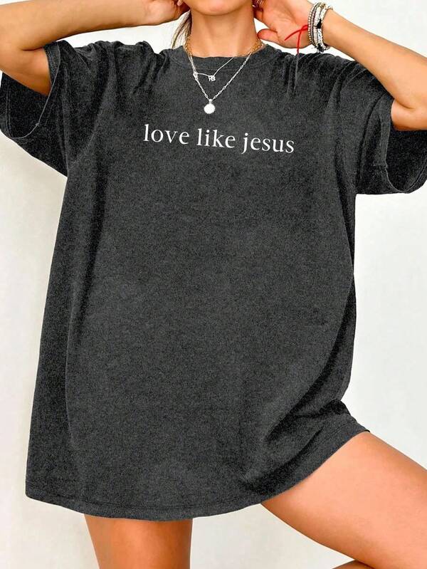EMERY ROSE T-shirt casual da donna con grafica "Ama come Gesù", manica corta, taglie comode