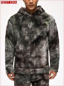 Rest Era Men's Tie-Dye Long Sleeve Hooded Top And Pants Loungewear Set, Fluffy Winter Clothes - Multicolor - View 3