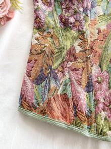 Soleia 女士复古宫廷风彩色花卉提花印花抹胸露脐上衣，带纽扣和后系带 - 彩色 - 查看 6