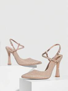 CUCCOO SZL Giày cao gót mũi nhọn lấp lánh thời trang thanh lịch dành cho nữ - Rượu sâm banh - Xem 3