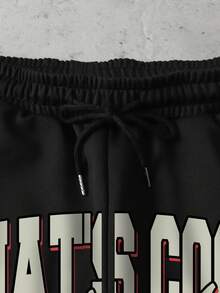 ROMWE MEN Men's Letter Print Drawstring Waist Pocket Loose Fit Casual Sweatpants - Black - View 3
