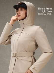 OutZeal Ski Jacket Women Shell Jacket Thermal Clothes Winter Skiing Camping Quilted Lined Water-Resistant Adjustable Belt With Zip Pockets - Apricot - View 3