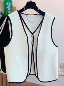 Franclia Damen Ärmellose Kontrastfarben Jacke