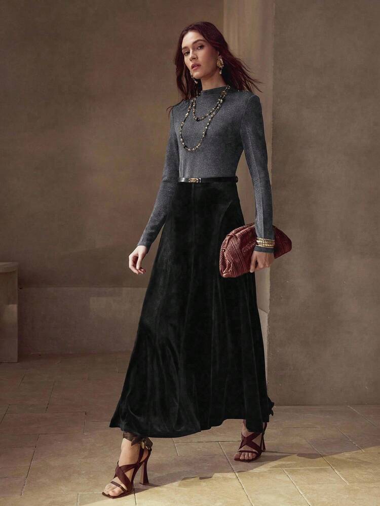 AUTUMN/WINTER FASHION WAIST-CINCHING SLIMMING VINTAGE PATCHWORK VELVET FLARED DRESS FOR WOMEN
