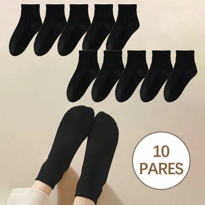 10 Pares de Calcetines Lisos Tobilleros Para Mujer, Calcetines Unitalla