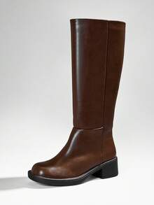 SHUZIA Women Everyday Casual Minimalist Lug-Sole Knee-High Boots For Christmas - Maroon - View 6