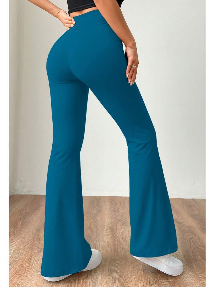 Pantalón campana mujer moderno cintura alta cómodo básico elegante casual juvenil moda fiesta versátill casual y elegante para toda ocasión - Agua verde azul - Añade 4