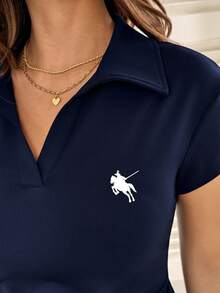 SHEIN 夏季孕妇休闲修身短袖连衣裙 - 黑色 - 查看 6