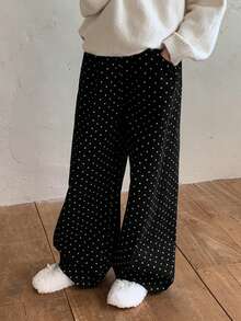 DAZY Tween Girls Polka Dot Print Wide Leg Jeans, Fall - Black - View 6
