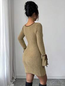 Modelyn Women's Butterfly Tie Elegant Short Dress, Autumn/Winter - Khaki - View 2