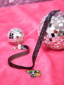 THE POWERPUFF GIRLS X SHEIN 1 chiếc vòng cổ lấp lánh họa tiết bong bóng Halloween dễ thương màu đen, thời trang, rất hấp dẫn, thích hợp cho tiệc tùng, hòa nhạc/lễ hội - Màu Đen Súng - Xem 3