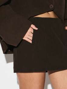 KIZN Business Professional Mini Skirt With Side Pockets And Seam Detail For Office Wear Fall Winter - Coffee Brown - View 4